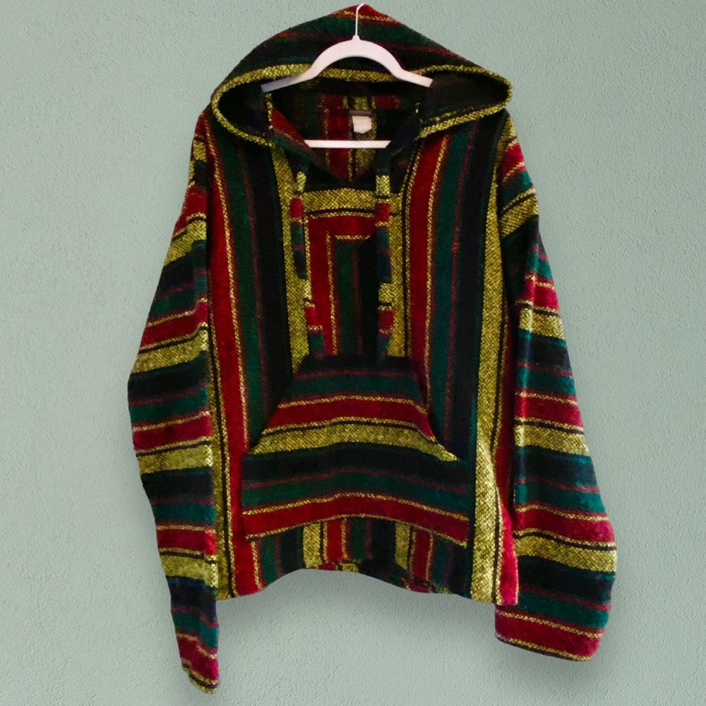 Earthbound Trading Co Rasta Baja Stripe Hoodie SZ L